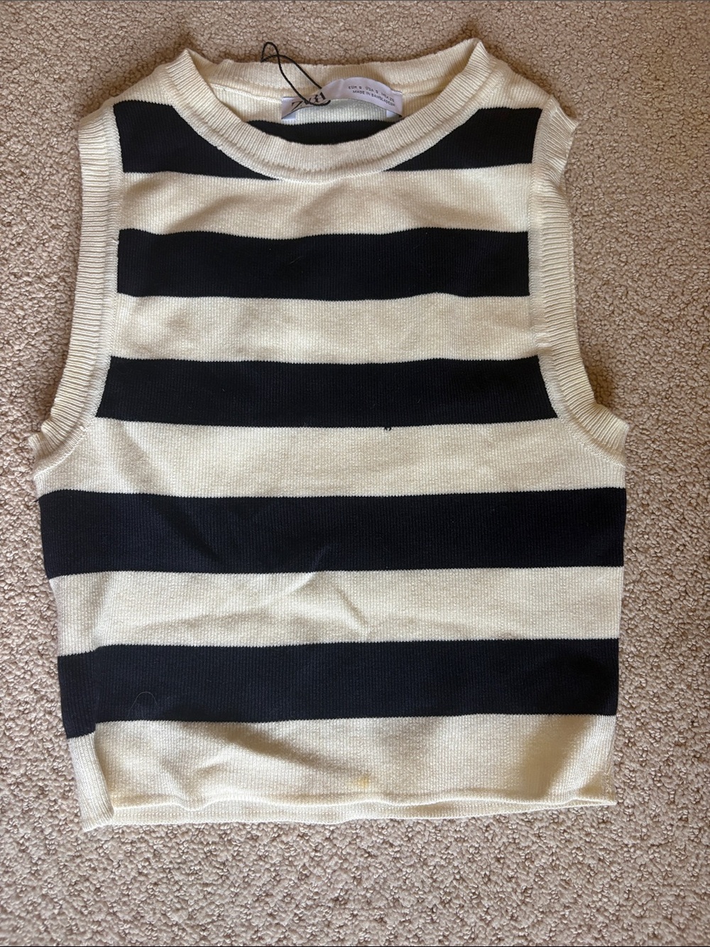 Zara Black and Cream Striped Knit Tank